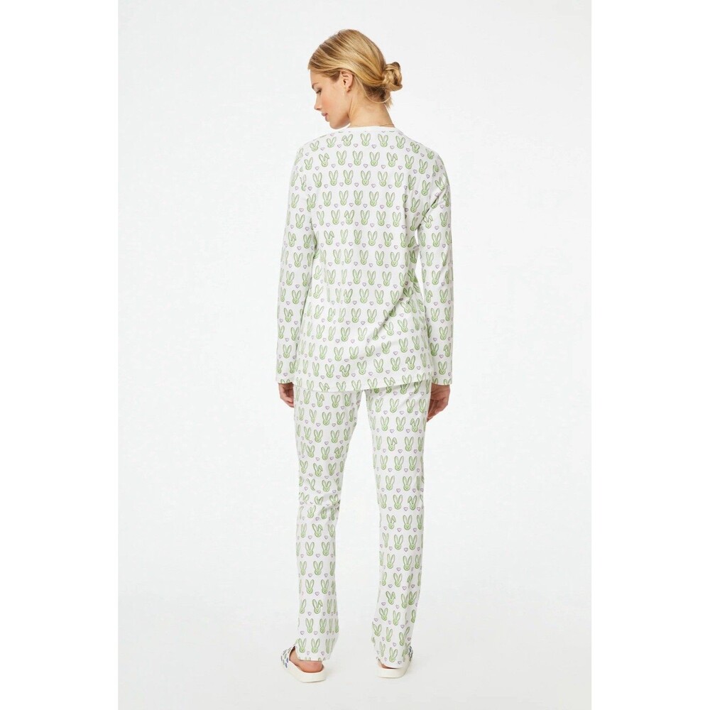 Roller Rabbit Green Love Bunny Henley Pants Pajamas XS Preppy Teen